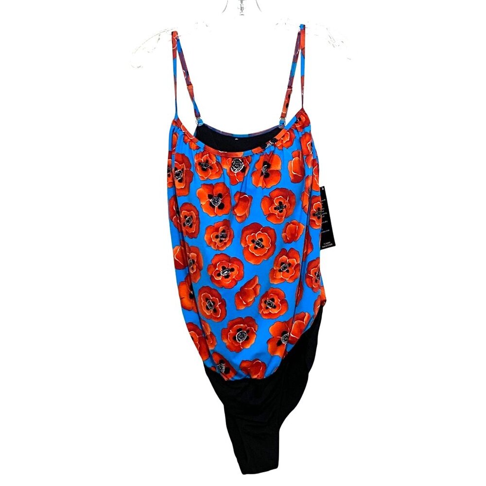 Jones New York Floral One Piece Swimsuit Size 14 Tummy Control Tropical Vacation